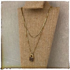 🛍 DAINTY NECKLACE - 950 silver plated gold - brown CZ padlock pendant